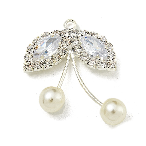 Подвески латунные горный хрусталь, без кадмия и без свинца, с abs имитационными жемчужными бусинами , лист прелести