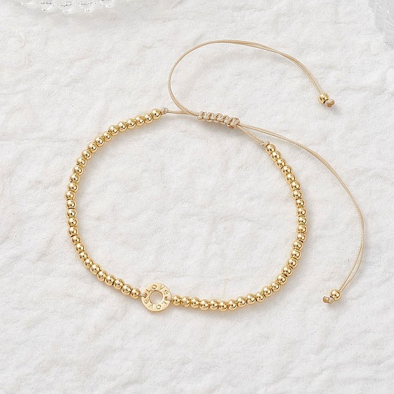 Латунные круглые бусины плетеные браслеты из бисера, браслеты из нейлоновых нитей для женщин, кольцо с слово любовь, реальный 18 k позолоченный