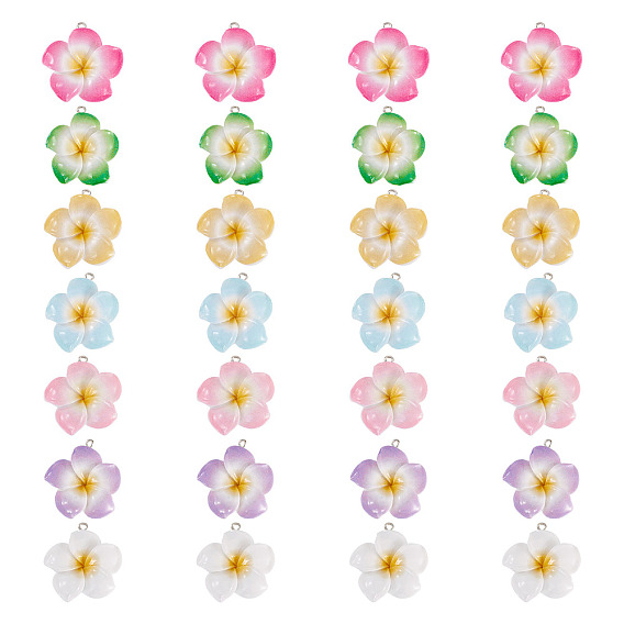 28 шт 7 цвета подвески из непрозрачной смолы, цветок с платиновой железной петлей