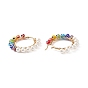 Shell Pearl & Evil Eye Lampwork Beaded Hoop Earrings, Gold Plated 304 Stainless Steel Wire Wrap Jewelry for Women