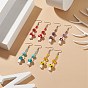4 Pair 4 Style Natural & Synthetic Mixed Gemstone with Lampwork Mushroom Dangle Earrings, 316 Surgical Stainless Steel Long Tassel Drop Earrnigs for Women