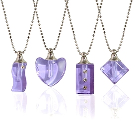 Medium Purple Glass Perfume Bottle Pendant Necklaces, Iron Ball Chain Necklaces for Women, Platinum