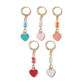 Alloy Enamel Heart Pendant Decoration, with Glass Beads and 304 Stainless Steel Leverback Earring Findings