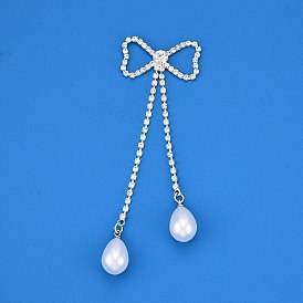 Brass Micro Pave Cubic Zirconia Big Pendants, with ABS Imitation Pearl, Bowknot Charms