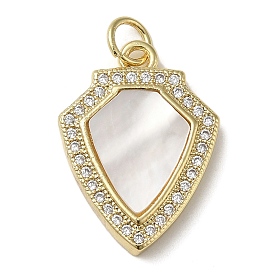 Brass Micro Pave Cubic Zirconia Pendants, with Shell