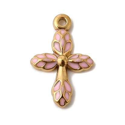 304 нержавеющей стальной эмали подвески, крест прелести, ионное покрытие (ip), реальный 18 k позолоченный