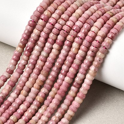 Природные родонит бисер нитей, рондель, граненые