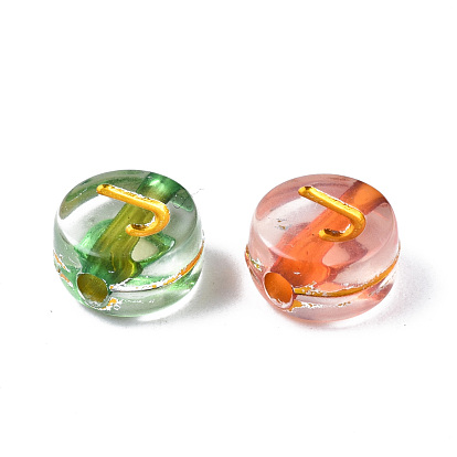 Perles acryliques de galvanoplastie transparentes, plat rond avec lettre mixte