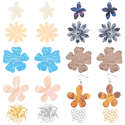 Flower Charm Dangle Earring Making Kit for Girl Women, Including Acrylic Pendants, Brass Earring Hooks & Jump Rings