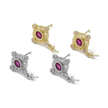 Фурнитура для сережек-гвоздиков с ромбами из латуни с кубическим цирконием, без кадмия, без никеля и без свинца, с 925 штырями стерлингового серебра