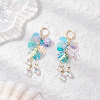 Серьги-ракушки из нержавеющей стали и смолы, со стеклом, золотые