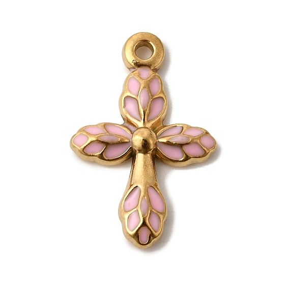 304 нержавеющей стальной эмали подвески, крест прелести, ионное покрытие (ip), реальный 18 k позолоченный