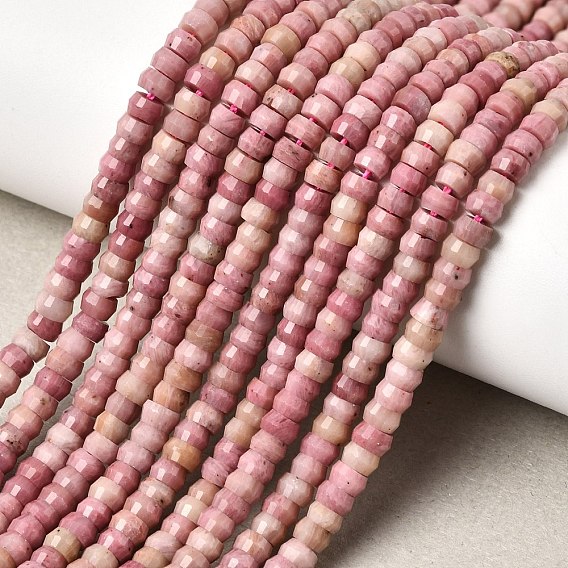 Природные родонит бисер нитей, рондель, граненые