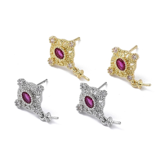 Фурнитура для сережек-гвоздиков с ромбами из латуни с кубическим цирконием, без кадмия, без никеля и без свинца, с 925 штырями стерлингового серебра