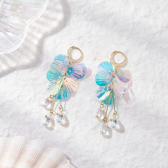 Серьги-ракушки из нержавеющей стали и смолы, со стеклом, золотые