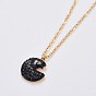 304 Stainless Steel Cable Chains Pendant Necklaces, with Polymer Clay Rhinestone and Lobster Claw Clasps, Flat Round
