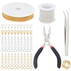 ARRICRAFT DIY Necklace Making Kits, Including Zinc Alloy Lobster Claw Clasps, Brass Twisted Chain & Rings, Iron Jump Ring, Carbon Steel Needle Nose Pliers, 304 Stainless Steel Beading Tweezers