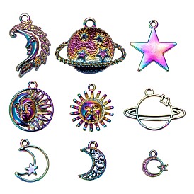 18Pcs 9 Style Alloy Pendants, Cadmium Free & Nickel Free & Lead Free, Moon, Moon with Star, Flat Round with Moon & Sun, Sun, Planet