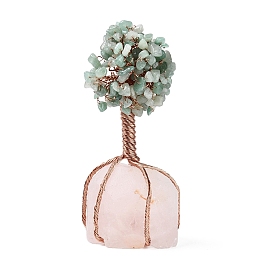 Природный драгоценный камень украшения дисплей, целебное каменное дерево, для балансировки чакр исцеляющими кристаллами рейки, с алюминиевыми проводами из розового золота, счастливое дерево