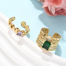 304 из нержавеющей стали Манжета кольца для женщин, с кубического циркония, реальный 18 k позолоченный