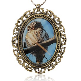 Античная бронза тибетский стиль сплава смолы картина большие подвески, долговечный, овальные, без никеля , 63x48x7 мм, отверстие : 3 мм