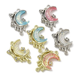 Rack Plating Alloy Rhinestone Pendants, with Resin, Lead Free & Cadmium Free & Nickel Free, Moon Charms