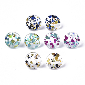 Cellulose Acetate(Resin) Stud Earring Findings, with 316 Surgical Stainless Steel Pin, with Pailette/Sequins, Plat Round