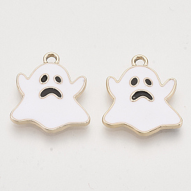 Light Gold Plated Alloy Pendants, with Enamel, Ghost, Halloween