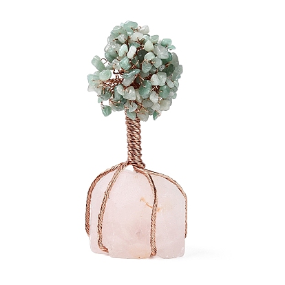 Природный драгоценный камень украшения дисплей, целебное каменное дерево, для балансировки чакр исцеляющими кристаллами рейки, с алюминиевыми проводами из розового золота, счастливое дерево