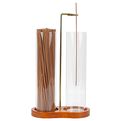 2 Sac en bois avec porte-encens en verre, avec clip en fer, bureau à domicile salon de thé fournitures bouddhistes zen, or, colonne