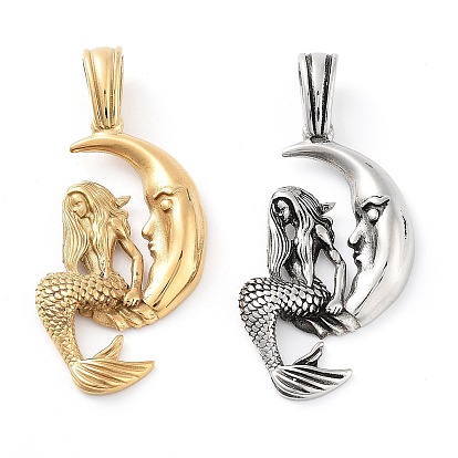 304 из нержавеющей стали большие кулоны, луна с шармом русалки