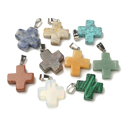 Драгоценный камень подвески, из нержавеющей стали с цветным покрытием 201 защелки из нержавеющей стали на дужках, крестик