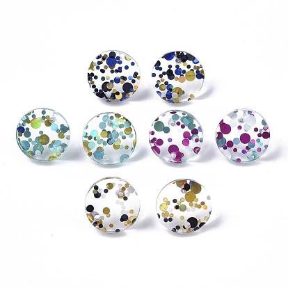 Cellulose Acetate(Resin) Stud Earring Findings, with 316 Surgical Stainless Steel Pin, with Pailette/Sequins, Plat Round