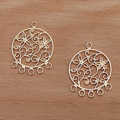 Alloy Chandelier Link Component, Flat Round with Flower of Life