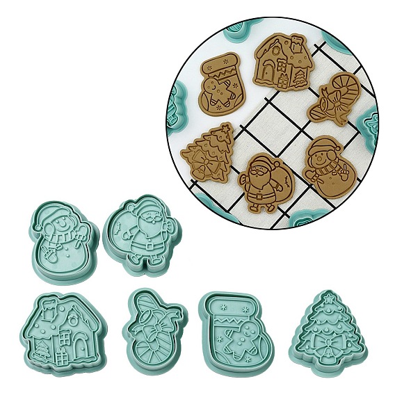 Christmas Theme Plastic Cookie Cutters, Baking Tools, Snowman/Tree/Candy Cane