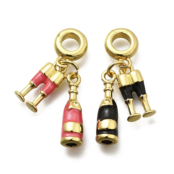 Латунные эмалевые бокалы и винные бутылки европейские подвески с большими отверстиями, реальный 18 k позолоченный, долговечный, без свинца и без кадмия, стойки покрытие