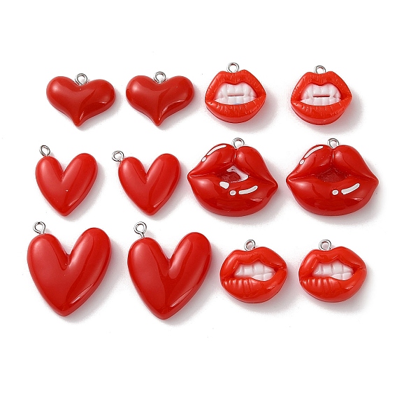 12подвески из непрозрачной смолы, очарование губ, с платиновым железным обручем