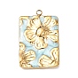 304 Stainless Steel Enamel Pendants, Rectangle with Flower Charms, Ion Plating(IP)