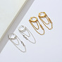 Brass Micro Pave Clear Cubic Zirconia Dangle Earrings, Double Layer Chain Tassel Hoop Earrings