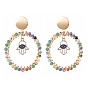 Alloy Enamel Dangle Stud Earrings, with Millefiori Glass Beads and Ear Nuts, Ring with Hamsa Hand & Eye, Golden