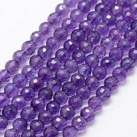 Natural Amethyst Beads Strands, Faceted, Round