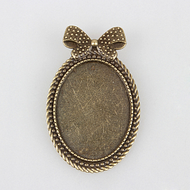 Vintage Alloy Brooch Cabochon Bezel Settings, Cadmium Free & Lead Free, with Iron Pin Brooch Back Bar Findings, Oval with Bowknot, Tray: 40x30mm, 60x38x2mm, Pin: 0.6mm