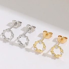 Chic and Elegant 14K Gold-Plated Zirconia Hoop Earrings with Floral Design