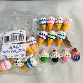 22 piezas 11 estilos colgantes de resina opaca, encanto de comida de imitación, con aros de hierro en tono platino, helado y magdalena