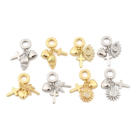 Латунь микропаве прозрачный кубический цирконий европейские подвески с подвесками, подвески в форме сердца с большим отверстием, настоящий 18k позолоченный/платиновый