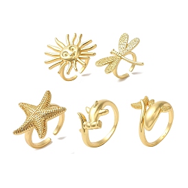 Rack Plating Brass Cuff Rings for Women, Long-Lasting Plated, Cadmium Free & Lead Free, Real 18K Gold Plated