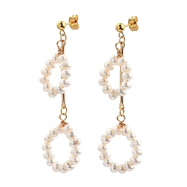 Boucles d'oreilles dormeuses, avec des liens de la barre de laiton, perles de nacre naturelle, 304 conclusions de boucles d'oreille en acier inoxydable et écrous à oreilles, anneau, or