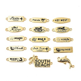 Beach Theme Rack Plating Brass Enamel Connector Charms, Word Links, Long-Lasting Plated, Cadmium Free & Lead Free