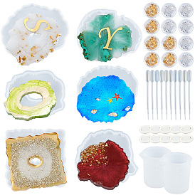 SUNNYCLUE Silicone Cup Mat Molds, Resin Casting Molds, For UV Resin, Epoxy Resin Jewelry Making, with UV Gel Nail Art Tinfoil, Disposable Latex Finger Cots, Nuggets