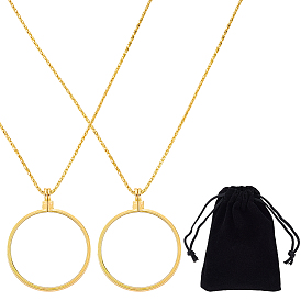 2 шт. плоские круглые 5 x ожерелья с подвесками в виде увеличительного стекла, ожерелья из цинкового сплава с цепочками